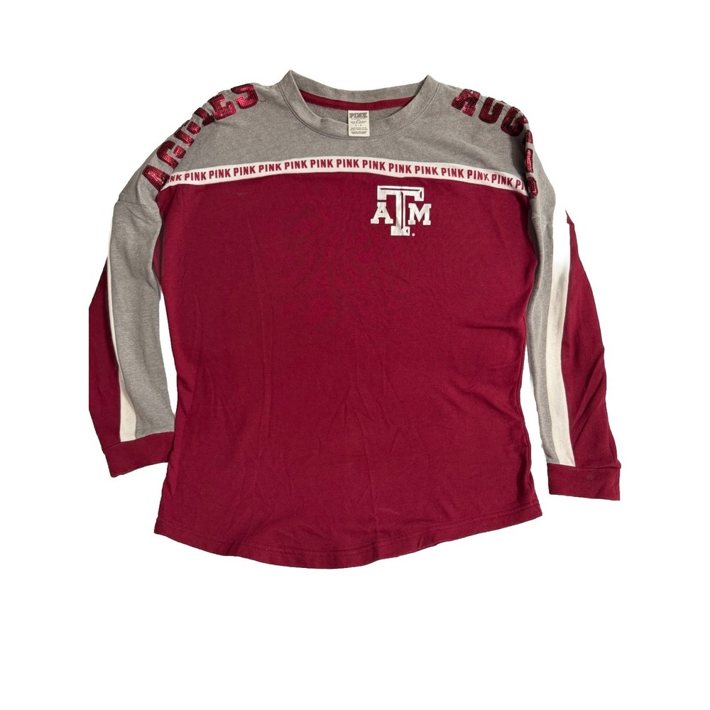 PINK Victoria's Secret Women's Texas A&M Aggies Long Sleeve TS Sequins Size S